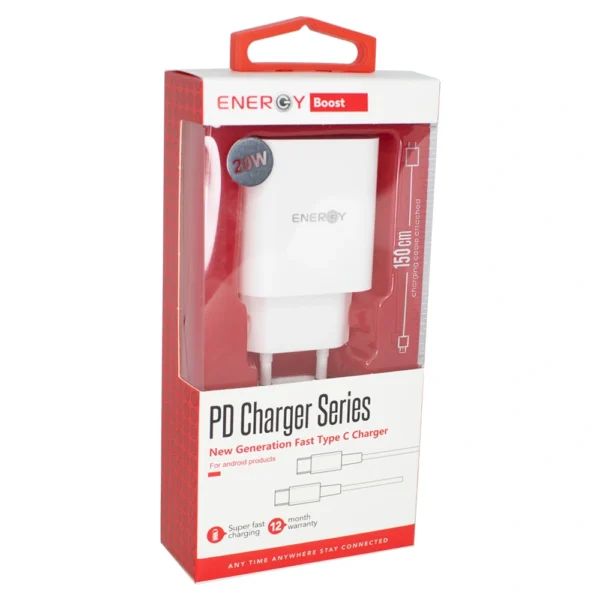 מטען בית ENERGY 20W PD QC 3.0 + C TO C 1.5M Cable