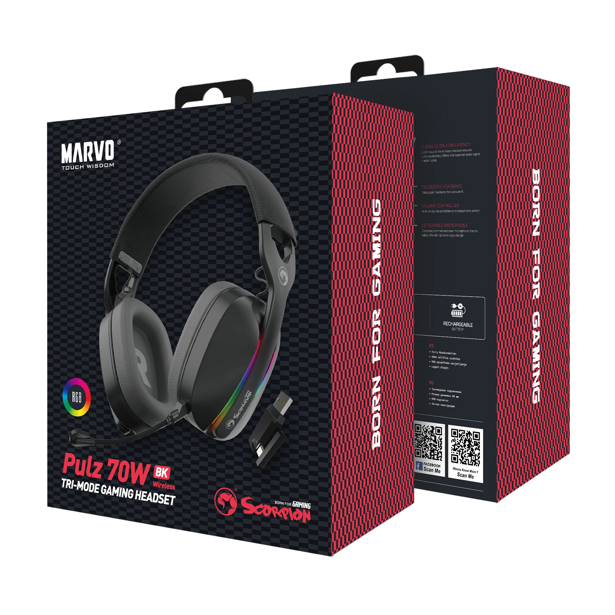 אוזניות גיימינג אלחוטיות דגם HG9086W מבית Marvo