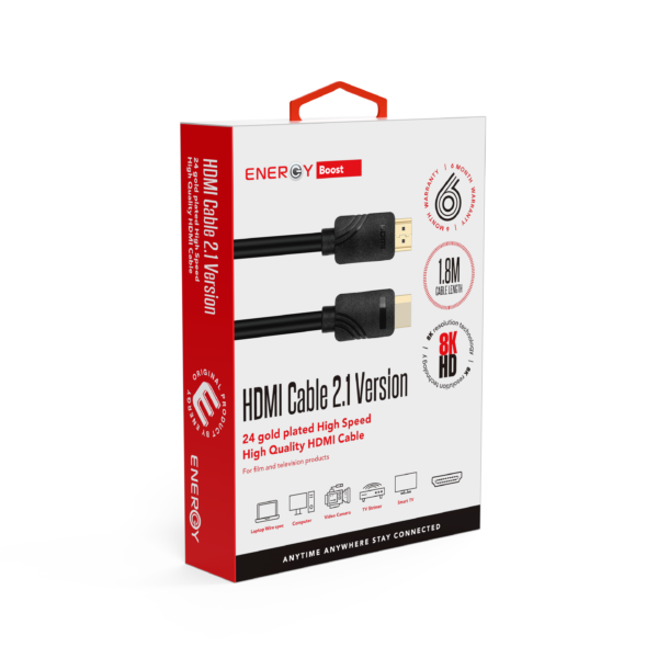 כבל 1.8 מ' שחור ENERGY HDMI to HDMI 2.1 /8K