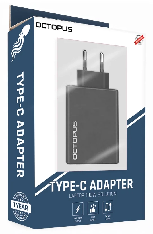 מטען אוניברסלי למחשב לנייד Type-C 100W מבית Octopus