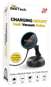 מעמד רכב Magsafe עם טעינה אלחוטית ונעילת Vacuum דגם C12-W8 מבית BeeTech